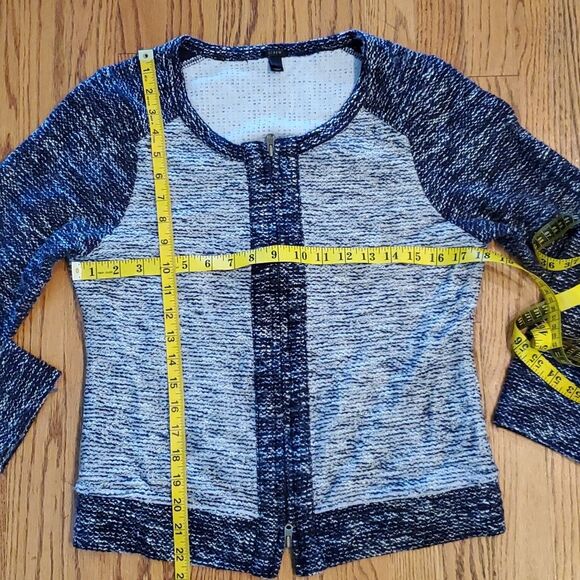 J. CREW BOUCLE SWEATER COLOR BLOCK TWEED ZIP BLUE LARGE FITS LIKE MEDIUM - Picture 6 of 6
